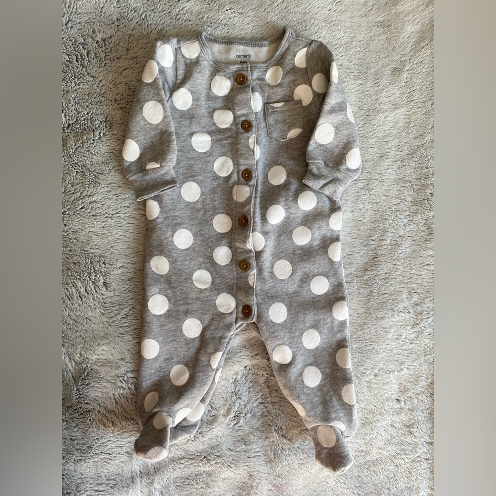 Bundle 3 for $12: Carter's Gray and White Polka Dot Footie